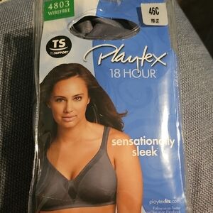 NWT Playtex 18 Hour Sensationally Sleek Bra  46c Dark Gray Intimates Wireless